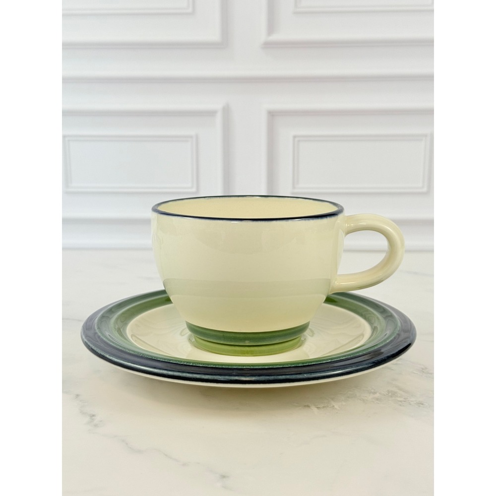VTG Pfaltzgraff Ocean Breeze Flat Cup and Saucer Embossed Back Stamp